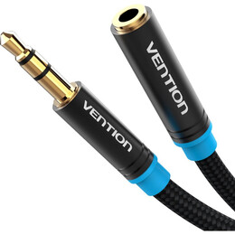 Vention Cotton Braided 3.5mm Audio Extension Cable 1m Black Metal Type (Vab-b06-B100-m) (Venvab-b06-B100-m)