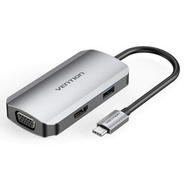 Vention Type-c to Hdmi/usb 3.0*3/rj45/sd/tf/trrs 3.5mm/pd 100w Docking Station 0.15m Gray Aluminum Alloy Type (Tolhb) (Ventolhb)