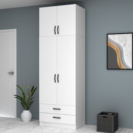 Ντουλάπα Ρούχων Ricardo Megapap Δίφυλλη με Πατάρι Χρώμα Λευκό 80x51,8x240εκ.