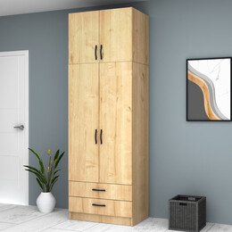 Ντουλάπα Ρούχων Ricardo Megapap Δίφυλλη με Πατάρι Χρώμα Φυσικό Οξιάς 80x51,8x240εκ.