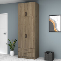 Ντουλάπα Ρούχων Ricardo Megapap Δίφυλλη με Πατάρι Χρώμα Καρυδί 80x51,8x240εκ.