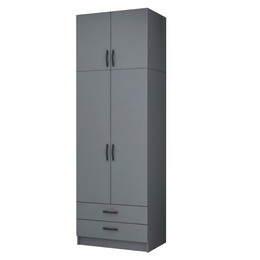 Ντουλάπα Ρούχων Ricardo Megapap Δίφυλλη με Πατάρι Χρώμα Ανθρακί 80x51,8x240εκ.