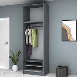 Ντουλάπα Ρούχων Ricardo Megapap Δίφυλλη με Πατάρι Χρώμα Ανθρακί 80x51,8x240εκ.