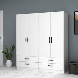 Ντουλάπα Ρούχων Ricardo Megapap Τετράφυλλη Χρώμα Λευκό 160x51,8x181εκ.