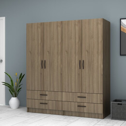 Ντουλάπα Ρούχων Ricardo Megapap Τετράφυλλη Χρώμα Καρυδί 160x51,8x181εκ.
