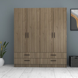 Ντουλάπα Ρούχων Ricardo Megapap Τετράφυλλη Χρώμα Καρυδί 160x51,8x181εκ.