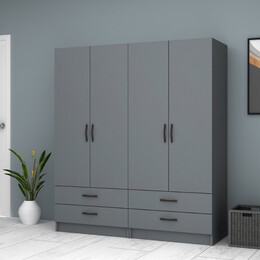 Ντουλάπα Ρούχων Ricardo Megapap Τετράφυλλη Χρώμα Ανθρακί 160x51,8x181εκ.