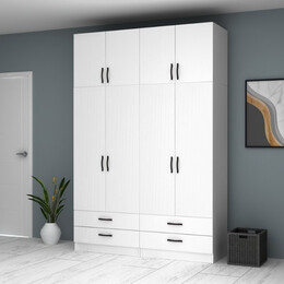 Ντουλάπα Ρούχων Ricardo Megapap Τετράφυλλη με Πατάρι Χρώμα Λευκό 160x51,8x240εκ.