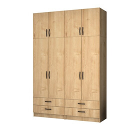 Ντουλάπα Ρούχων Ricardo Megapap Τετράφυλλη με Πατάρι Χρώμα Φυσικό Οξιάς 160x51,8x240εκ.