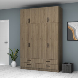 Ντουλάπα Ρούχων Ricardo Megapap Τετράφυλλη με Πατάρι Χρώμα Καρυδί 160x51,8x240εκ.