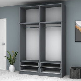 Ντουλάπα Ρούχων Ricardo Megapap Τετράφυλλη με Πατάρι Χρώμα Ανθρακί 160x51,8x240εκ.