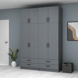 Ντουλάπα Ρούχων Ricardo Megapap Τετράφυλλη με Πατάρι Χρώμα Ανθρακί 160x51,8x240εκ.