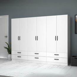 Ντουλάπα Ρούχων Ricardo Megapap Εξάφυλλη Χρώμα Λευκό 240x51,8x181εκ.