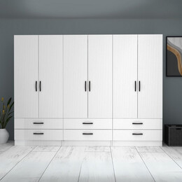 Ντουλάπα Ρούχων Ricardo Megapap Εξάφυλλη Χρώμα Λευκό 240x51,8x181εκ.