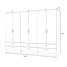 Ντουλάπα Ρούχων Ricardo Megapap Εξάφυλλη Χρώμα Λευκό 240x51,8x181εκ.