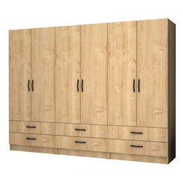 Ντουλάπα Ρούχων Ricardo Megapap Εξάφυλλη Χρώμα Φυσικό Οξιάς 240x51,8x181εκ.