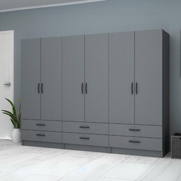 Ντουλάπα Ρούχων Ricardo Megapap Εξάφυλλη Χρώμα Ανθρακί 240x51,8x181εκ.