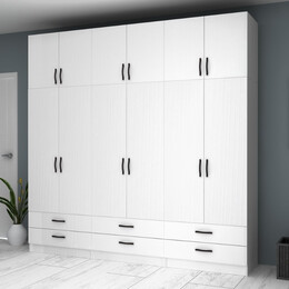 Ντουλάπα Ρούχων Ricardo Megapap Εξάφυλλη με Πατάρι Χρώμα Λευκό 240x51,8x240εκ.