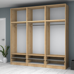 Ντουλάπα Ρούχων Ricardo Megapap Εξάφυλλη με Πατάρι Χρώμα Φυσικό Οξιάς 240x51,8x240εκ.