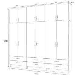 Ντουλάπα Ρούχων Ricardo Megapap Εξάφυλλη με Πατάρι Χρώμα Καρυδί 240x51,8x240εκ.