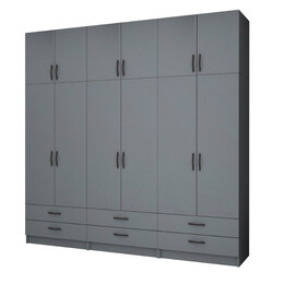 Ντουλάπα Ρούχων Ricardo Megapap Εξάφυλλη με Πατάρι Χρώμα Ανθρακί 240x51,8x240εκ.