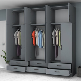 Ντουλάπα Ρούχων Ricardo Megapap Εξάφυλλη με Πατάρι Χρώμα Ανθρακί 240x51,8x240εκ.