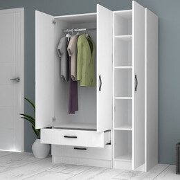 Ντουλάπα Ρούχων Ricardo Megapap Τρίφυλλη Χρώμα Λευκό 120x51,8x181εκ.