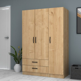 Ντουλάπα Ρούχων Ricardo Megapap Τρίφυλλη Χρώμα Φυσικό Οξιάς 120x51,8x181εκ.