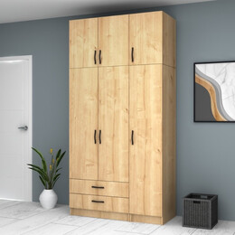 Ντουλάπα Ρούχων Ricardo Megapap Τρίφυλλη με Πατάρι Χρώμα Φυσικό Οξιάς 120x51,8x240εκ.