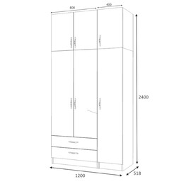 Ντουλάπα Ρούχων Ricardo Megapap Τρίφυλλη με Πατάρι Χρώμα Φυσικό Οξιάς 120x51,8x240εκ.