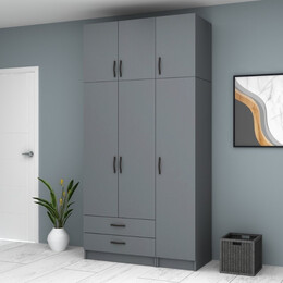 Ντουλάπα Ρούχων Ricardo Megapap Τρίφυλλη με Πατάρι Χρώμα Ανθρακί 120x51,8x240εκ.