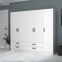 Ντουλάπα Ρούχων Ricardo Megapap Πεντάφυλλη Χρώμα Λευκό 200x51,8x181εκ.