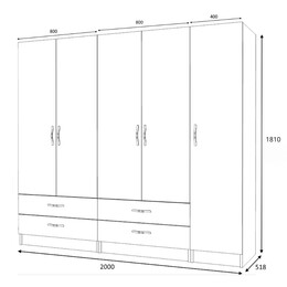 Ντουλάπα Ρούχων Ricardo Megapap Πεντάφυλλη Χρώμα Καρυδί 200x51,8x181εκ.