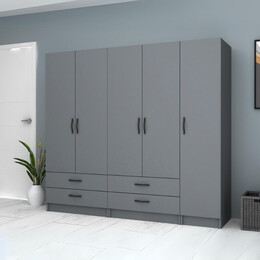 Ντουλάπα Ρούχων Ricardo Megapap Πεντάφυλλη Χρώμα Ανθρακί 200x51,8x181εκ.