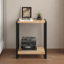 Κομοδίνο Gina Megapap Χρώμα Sapphire oak - Μαύρο 39x30x48εκ.