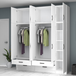 Ντουλάπα Ρούχων Ricardo Megapap Πεντάφυλλη με Πατάρι Χρώμα Λευκό 200x51,8x240εκ.