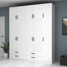 Ντουλάπα Ρούχων Ricardo Megapap Πεντάφυλλη με Πατάρι Χρώμα Λευκό 200x51,8x240εκ.