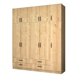 Ντουλάπα Ρούχων Ricardo Megapap Πεντάφυλλη με Πατάρι Χρώμα Φυσικό Οξιάς 200x51,8x240εκ.