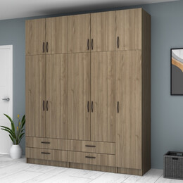 Ντουλάπα Ρούχων Ricardo Megapap Πεντάφυλλη με Πατάρι Χρώμα Καρυδί 200x51,8x240εκ.