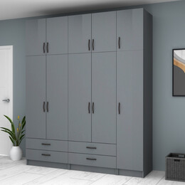 Ντουλάπα Ρούχων Ricardo Megapap Πεντάφυλλη με Πατάρι Χρώμα Ανθρακί 200x51,8x240εκ.