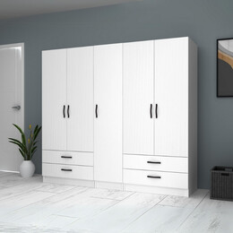 Ντουλάπα Ρούχων Ricardo Megapap Πεντάφυλλη Χρώμα Λευκό 200x51,8x181εκ.