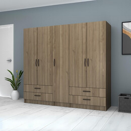 Ντουλάπα Ρούχων Ricardo Megapap Πεντάφυλλη Χρώμα Καρυδί 200x51,8x181εκ.