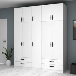 Ντουλάπα Ρούχων Ricardo Megapap Πεντάφυλλη με Πατάρι Χρώμα Λευκό 200x51,8x240εκ.