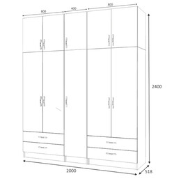 Ντουλάπα Ρούχων Ricardo Megapap Πεντάφυλλη με Πατάρι Χρώμα Λευκό 200x51,8x240εκ.