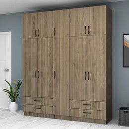 Ντουλάπα Ρούχων Ricardo Megapap Πεντάφυλλη με Πατάρι Χρώμα Καρυδί 200x51,8x240εκ.