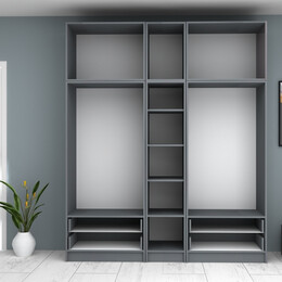 Ντουλάπα Ρούχων Ricardo Megapap Πεντάφυλλη με Πατάρι Χρώμα Ανθρακί 200x51,8x240εκ.