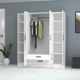 Ντουλάπα Ρούχων Ricardo Megapap Τετράφυλλη Χρώμα Λευκό 160x51,8x181εκ.