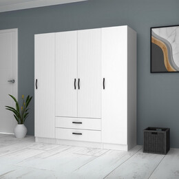 Ντουλάπα Ρούχων Ricardo Megapap Τετράφυλλη Χρώμα Λευκό 160x51,8x181εκ.