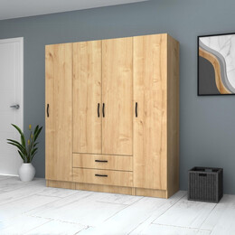 Ντουλάπα Ρούχων Ricardo Megapap Τετράφυλλη Χρώμα Φυσικό Οξιάς 160x51,8x181εκ.