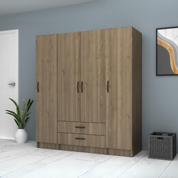 Ντουλάπα Ρούχων Ricardo Megapap Τετράφυλλη Χρώμα Καρυδί 160x51,8x181εκ.